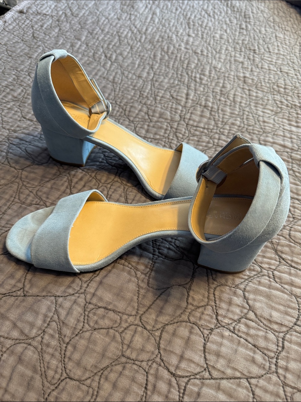 Michael Kors Pale Blue Block Heel Sandals with Ankle Strap